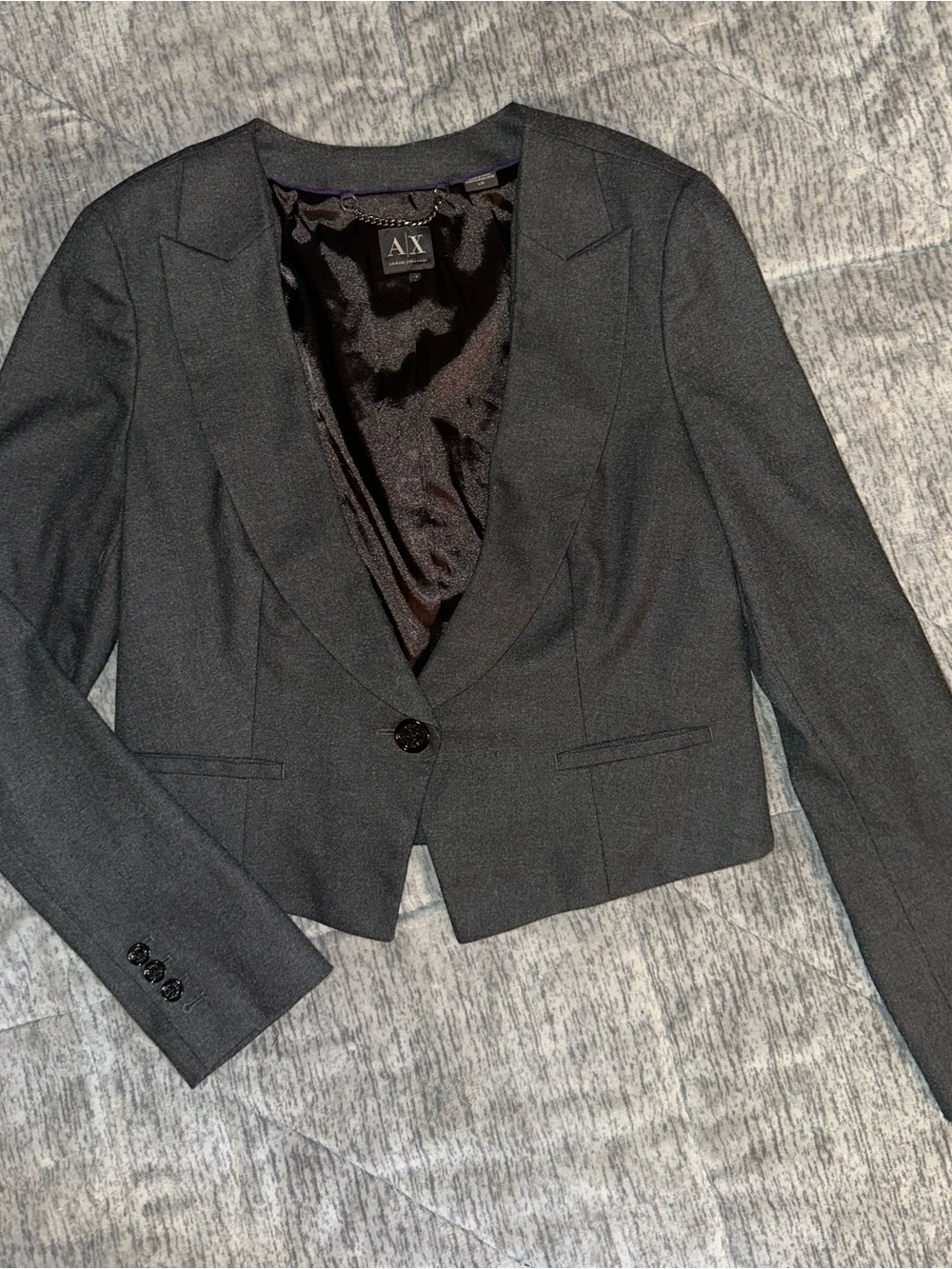 Armani Exchange Women's Dark Gray Cropped Blazer